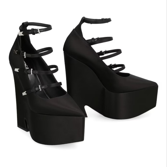 Versace Tempest Satin Platform Pumps - Black, IT 37.5 - Picture 3 of 3